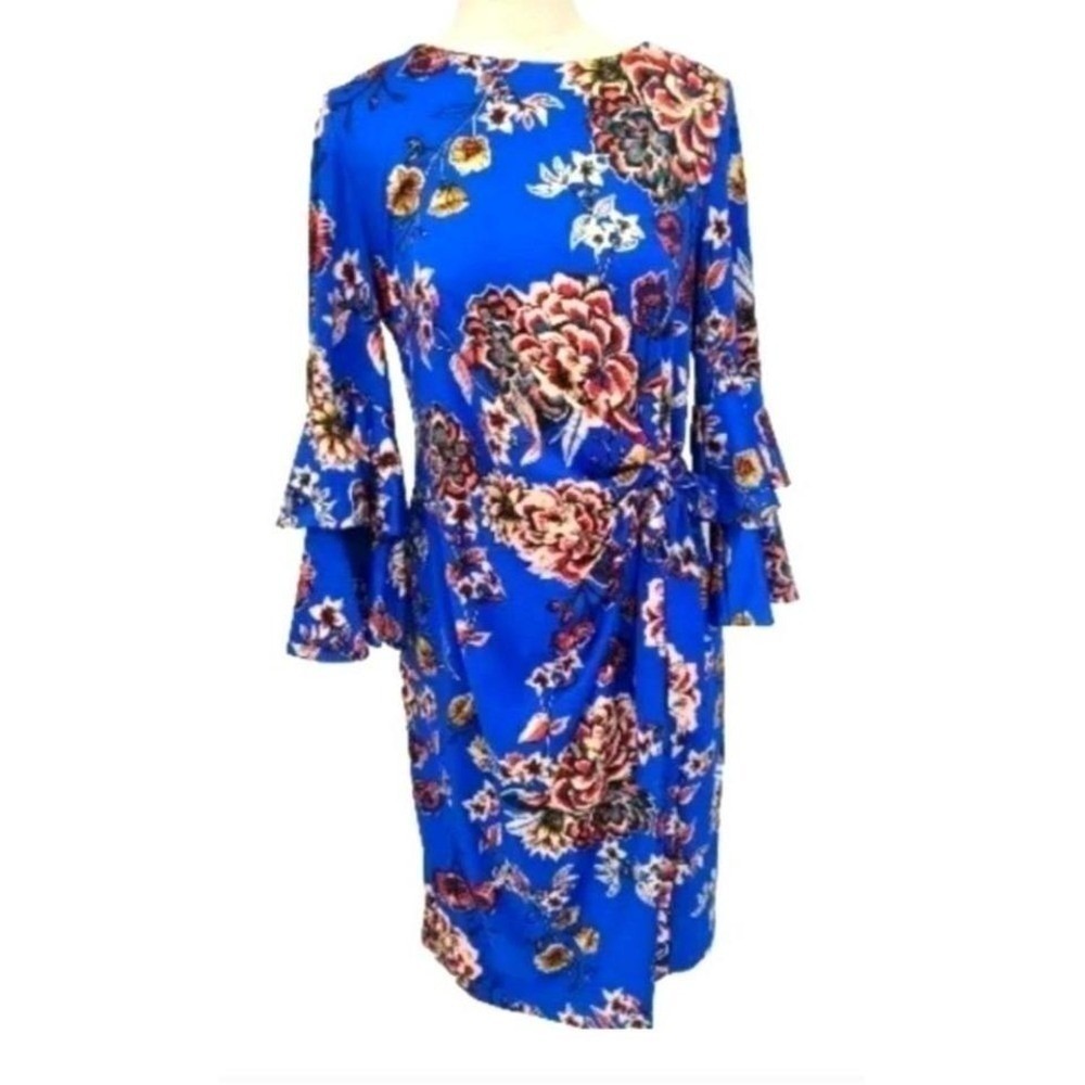Shelby & Palmer Dress, Women's Size 12 Blue Floral NWT Tiered Bell Sleeve NEW L